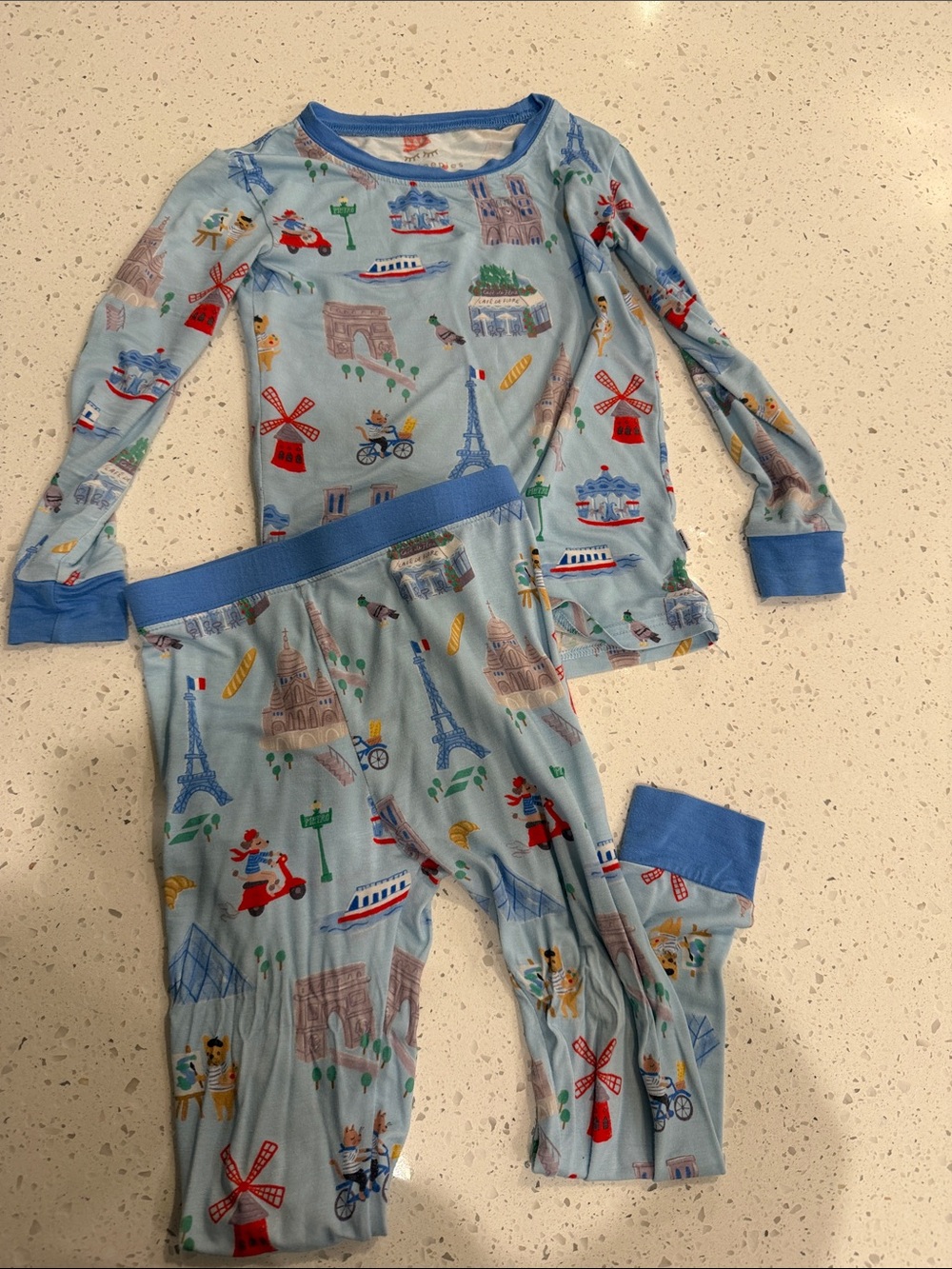 Little Sleepies Light Blue Paris Landmark Kids Pajama Set